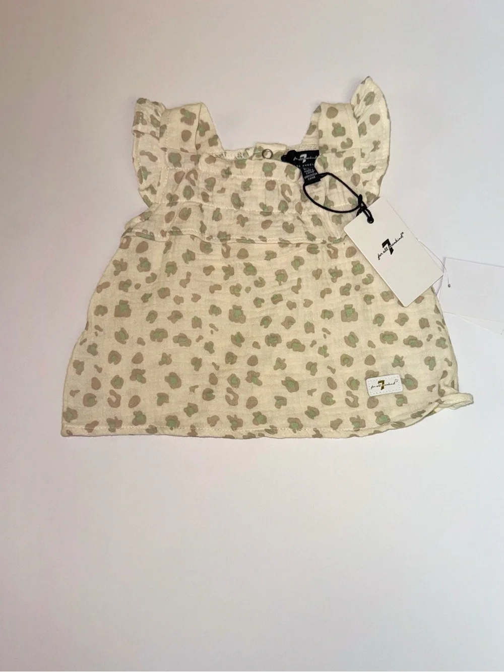 Two-Piece Infant Top & Shorts Set in Cream with Olive Spot Print